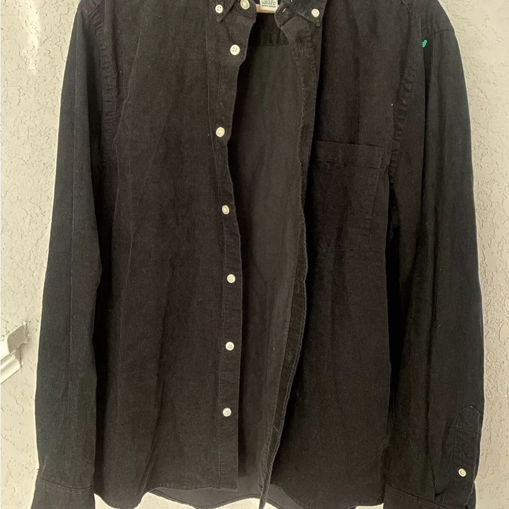H&M Charcoal Black Long Sleeved Oversized Corduroy Casual Button-Down Over Shirt